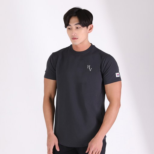 허그본 남성용 HV 로고 머슬핏 반팔 티셔츠 태극라인