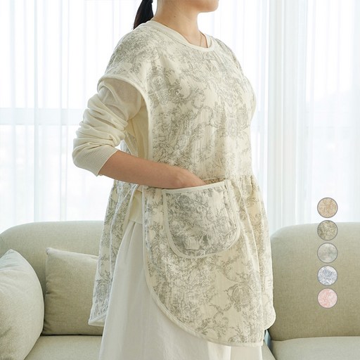 EmonG Toile de Jouy 媽媽圍兜圍裙, 灰色, 1個