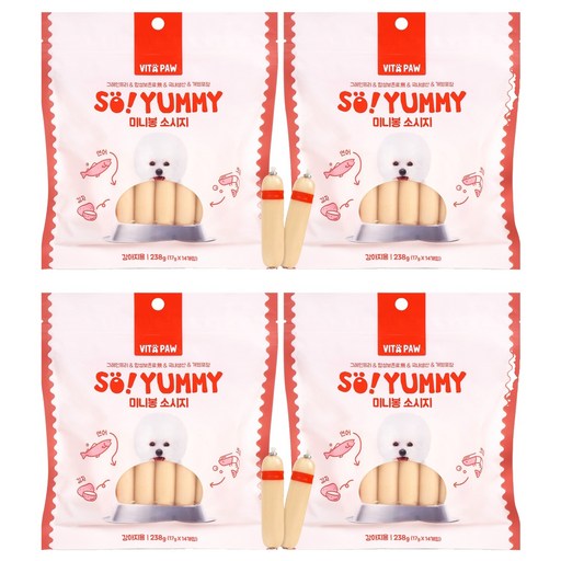비타파우 강아지 쏘야미 미니봉 소시지 간식, 연어  크릴 혼합맛, 238g, 4개