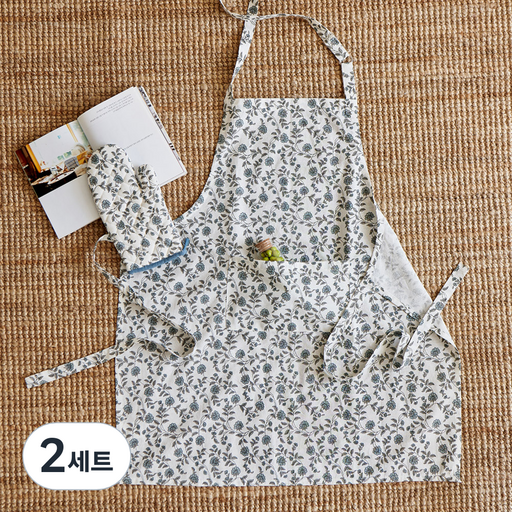 한일카페트 보타니 순면 원피스형 앞치마 + 주방장갑 세트