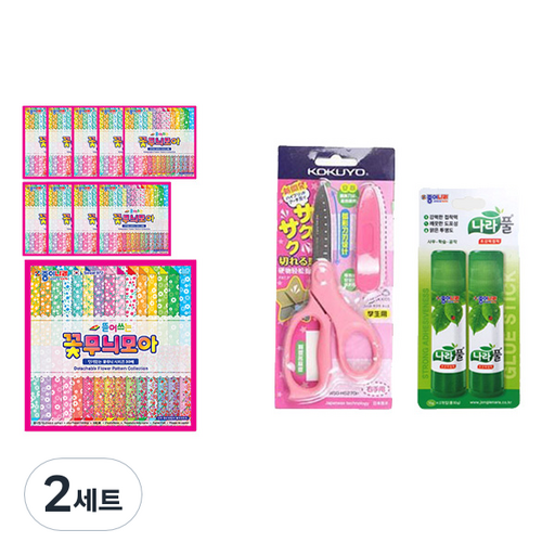 종이나라 2000 뜯어쓰는 꽃무늬모아 30매 x 10p + 고쿠요 SAXA 플라이 캡 가위 핑크 + 종이나라 나라풀 15g x 2p