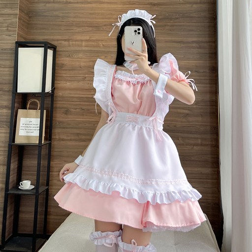 오프리 라인리본 메이드 코스프레 코스튬 파티복 세트