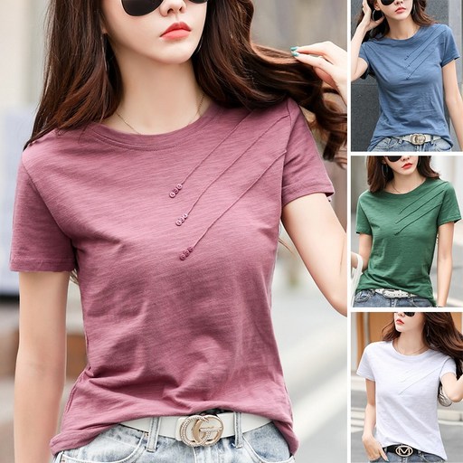 여름 면 라운 반팔 기본 여성 루즈핏티셔츠 티셔츠
