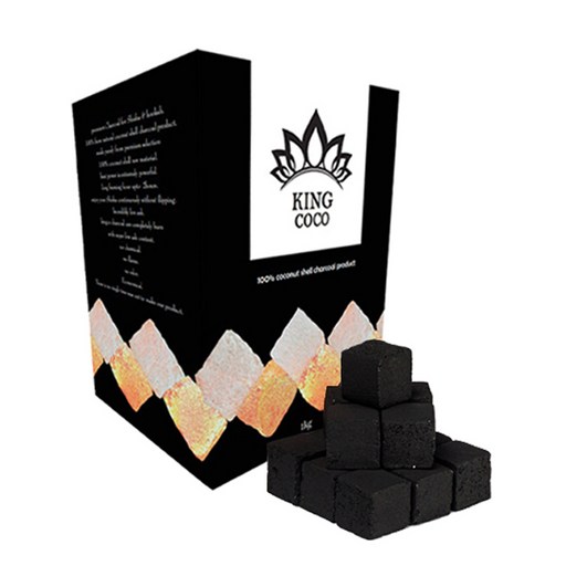 물담배 시샤 후카 숯 SHISHA HOOKAH CHARCOAL KINGCOCO 1kg(큐브형72개) 차콜 코코넛 야자 숯 고체 연료 바베큐 구이용 캠핑숯 토치 비장탄 참숯 장작