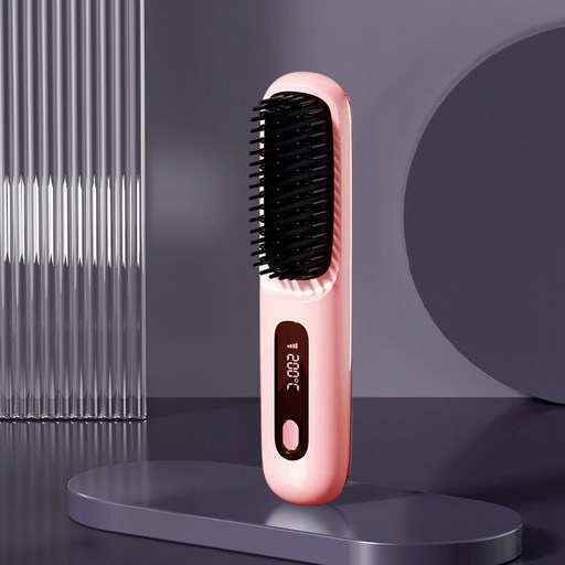 신형 LCD USB 충전식 무선 헤어 스트레이트너 음이온 브러쉬형 고데기 휴대용
