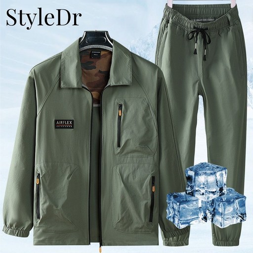 Styledr 남성용 다기능 작업복 등산복 야외 낚시복 스포츠 상하의 세트