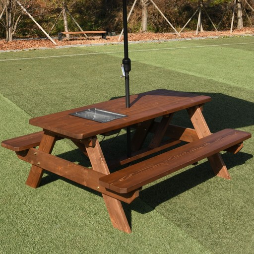 엉클트리 100 통원목 바베큐그릴 일체형 야외 테이블 강력 볼트체결 구조, 일체형바베큐형 월넛색 8인용