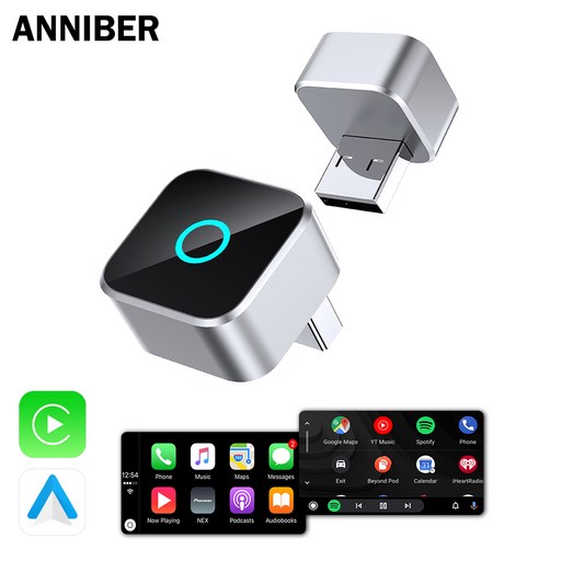 [1년 품질 보증]ANNIBER 초미니 무선 애플 카플레이 안드로이드 오토 2in1 스마트 차량용 무선 카플레이 미러링 동글