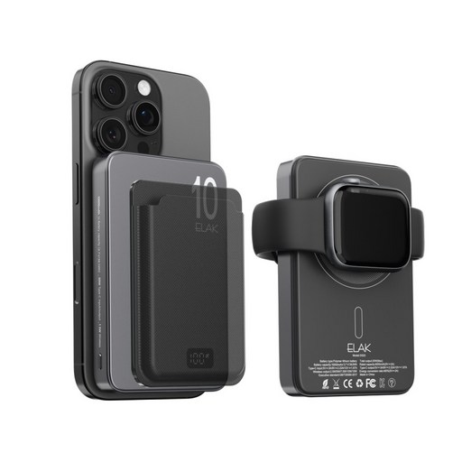 엘락 3in1 초슬림 초경량 무선 자석 맥세이프 고속 충전 5000mAh 보조배터리 에어팟충전 애플워치충전
