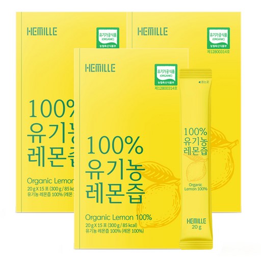 김소형 헤밀레 100% 유기농 레몬즙 원액 스틱 15포