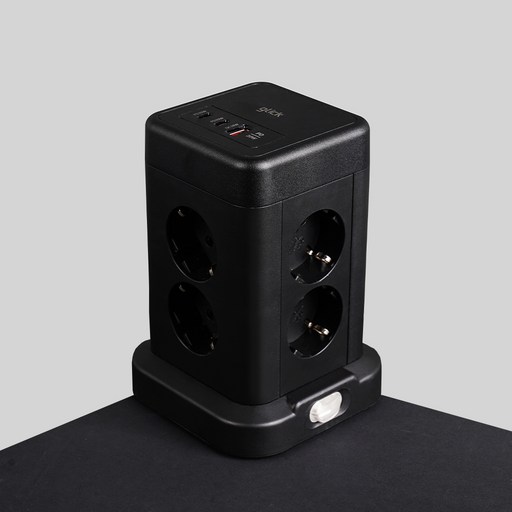 지클릭커 파워마스터 타워 8구 고용량 4000W USB 멀티탭 NP708PD 블랙, 1개, 타워형 8구 블랙, 2m