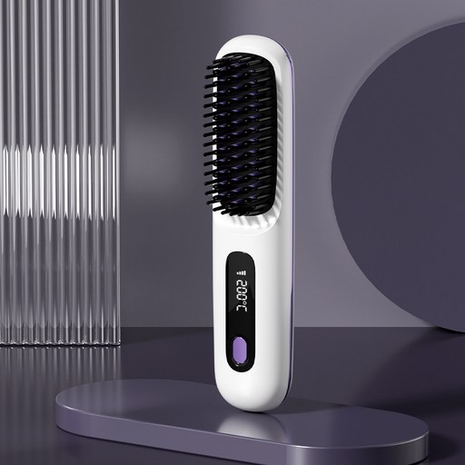 신형 LCD USB 충전식 무선 헤어 스트레이트너 음이온 브러쉬형 고데기 휴대용