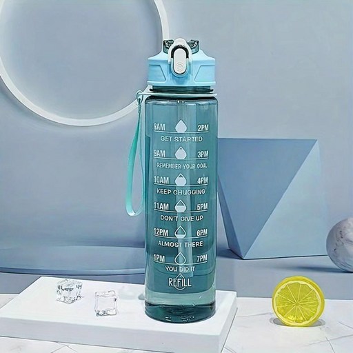 800ml 휴대용 컬러 투명 스포츠 물통+ 물컵과 빨대 - 야외 캠핑 자전거 타기 헬스 및 남녀 선물에 적합한 다이어트 물 마시기 계획 물병
