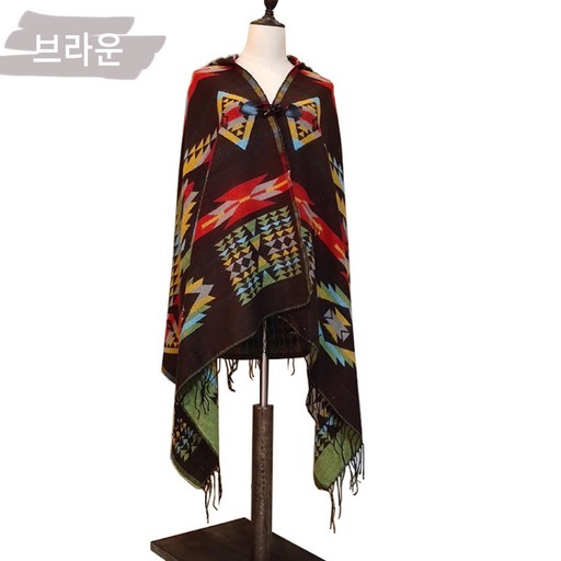 팡스몰 몽골 판쵸 판초 후드 담요 몽골 망토 보헤미안