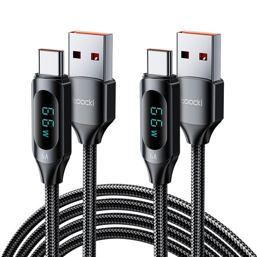 TOOCKI 알루미늄 합금 LED 디스플레이 6A C 타입초고속 충전 케이블블랙
