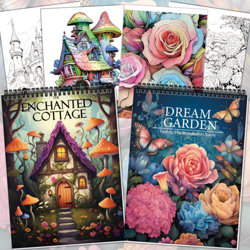 NICEROSE 성인을 위한 색칠책 세트 The Enchanted Cottage 및 Dream Garden 테마 컬러링북 - 2본 세트