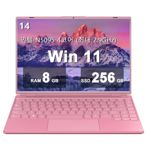 14 노트북 8GB+256GB 인텔 N5095(최대 2.9Ghz) 4코어 Win 11 2K FHD 스크린(냉각팬 포함) 듀얼 WiFi 지원 1TB SSD 확장-분홍색