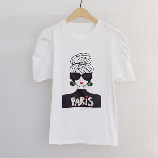 Paris 스팽글 퍼프소매 티셔츠
