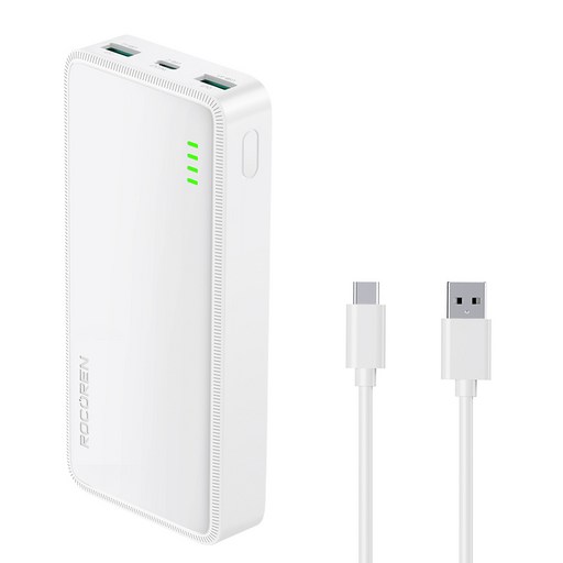Rocoren 보조배터리 20000mAh 고속충전 대용량 잔량표시 슬림 iPhone Samsung용 휴대용 충전기