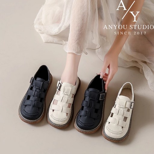 ANYOU 슬리퍼 통굽 밴딩 샌들 여성 샌들 통굽 세미 슬리퍼 여름 비치로마 슈즈
