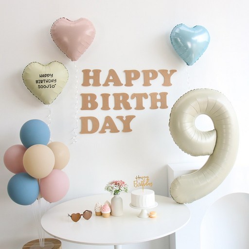 이벤트홀릭 크림 블루 풍선 생일파티용품세트(자유레터링)