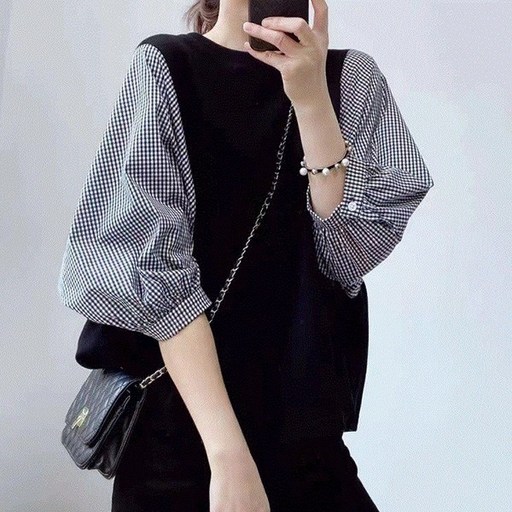 로렌미 고방체크 가오리핏 티 블라우스 S260122SS1