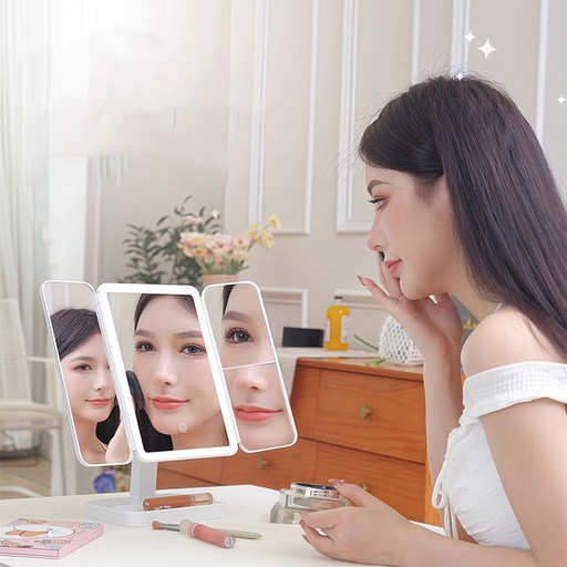 투데이리빙 LED 조명 접이식 탁상 거울 화장 메이크업 스탠드 확대경 높이 조절 회전 미러 휴대용 무선 터치 미러링 손거울