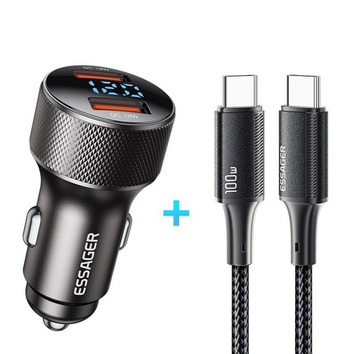 Essager QC3.0 30W 듀얼 포트 C타입 차량용 초고속 충전기
