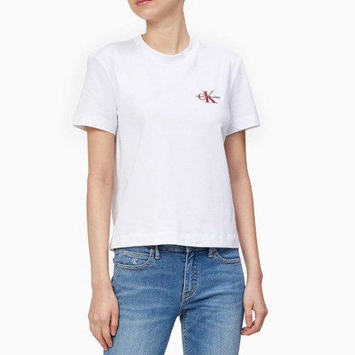 [캘빈클라인진] 여성 모노그램 자수 로고 반팔 티셔츠 (J216166-YAF)
