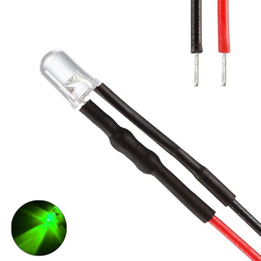 9V 5파이 그린 와이어 LED 고휘도 발광다이오드 튜닝 DIY 차량 연결 케이블 오토바이 과학 수업 간판