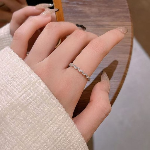 치유쿠 여성용 물결 커브 링 반지 오픈 조절 가능