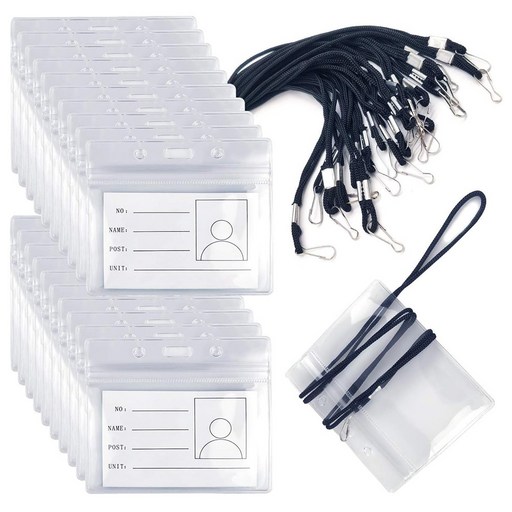 20세트 PVC 방수 명찰 신분증 홀더 투명 PVC 방수 카드 커버 PVC케이스 출입증목걸이줄 학생증 신분증 아이디카 직장번호 사원증용