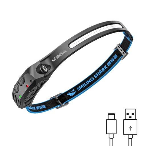 SmilingShark 본사 헤드랜턴 C타입 충전식 머리 라이트 초강력 밝기 모션센서 기능 런닝 하이킹 리페어링 해루질용 조명등