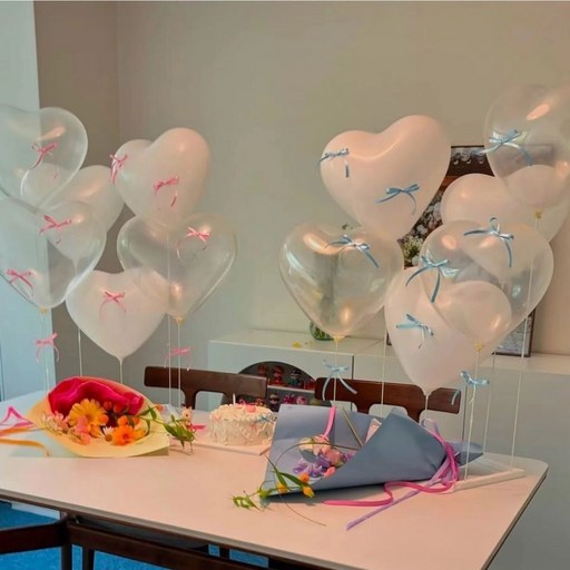 AM ANNA 로맨틱 하트 풍선 파티 세트 커플 분위기 투톤 하늘색 핑크 리본 기념일 생일 이벤트 용품