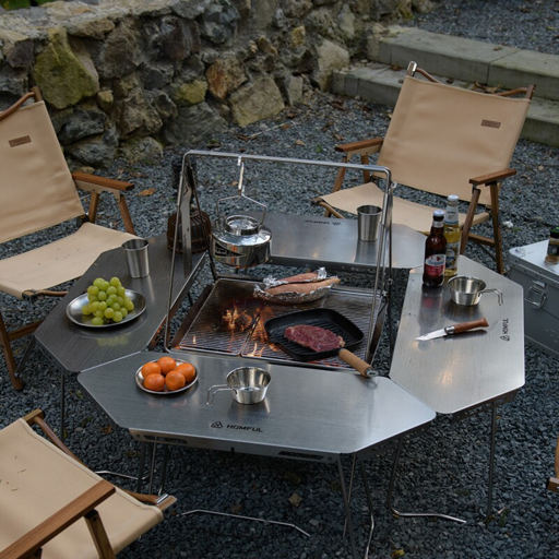 PICKLIFE 조합형 IGT 캠핑 테이블 알루미늄 합금 프레임 바베큐그릴 화로 옵션, 블랙