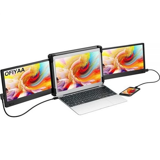 OFIYAA P2 12인치 트리플 휴대용 모니터 노트북 스크린 익스텐더 1080P 회전 FHD IPS USBATypeCHDMI 4 스피커 게이밍 PS5용 13인치16인치 맥 PC와, 단일색상