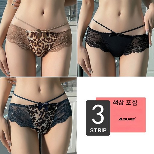 에쥬아 여성 레오파드 팬티 섹시 레이스 순면 항균 팬티 3종세트