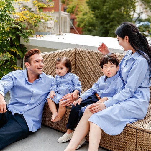 미쏘아 패밀리룩 블루컬렉션 가족커플룩 돌촬영룩 가족셔츠