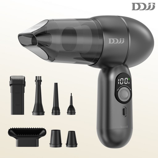 DDJJ 8in1 차량용 무선 청소기 강력 자동차 핸디 진공청소기 미니 충전식, 그레이