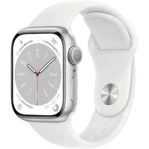 Apple Watch 시리즈 8 GPS, 41mm  흰색 스포츠 밴드가 있는 실버 알루미늄 케이스, ML갱신