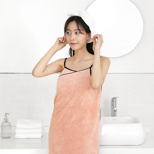 비스토어 3초 극세사 샤워 가운 골프 목욕 랩 배스 로브, 피치, 1개