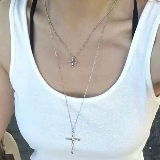 FANSYLI 십자가 목걸이 S925은 체인목걸이 1+1 남녀공용 레이어드 커플 데일리 0505F06