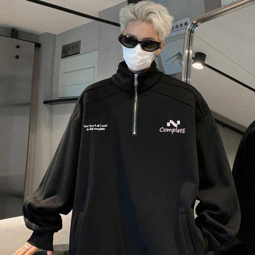 투니스 남성 자수 하프 지퍼 루즈핏 맨투맨