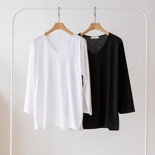 코코세븐 11국내생산 여성 빅사이즈 LXL 베이직 루즈핏 스판 브이넥 긴팔티셔츠