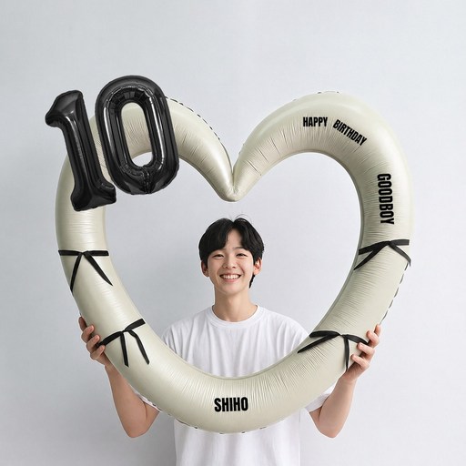 해피제이니 블랙 숫자 하트프레임 풍선 생일파티용품세트프리레터링 시트지 포함 포토존, 1세트, 10 크림하트