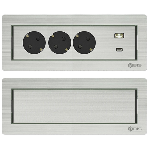 BIS플랫회전콘센트 3구 다크그레이 빌트인 매립 USB 고속충전 사무실 회의실 책상 BID-N203MF