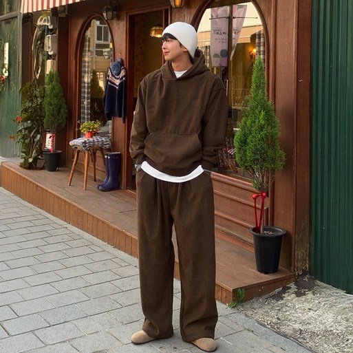 기모 남자 남성 루즈 오버핏 코듀로이 골덴 후드티 와이드 팬츠 겨울 셋업 세트