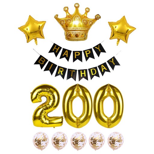 생일 가랜드 대형 숫자풍선 생일파티 블랙 세트 리본 왕관 하트 스타 은박풍선 파티용품 에브리띵스마일 1223, 1세트, 블랙 200