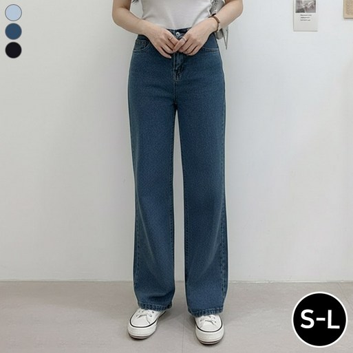 블레스유 여성 데님팬츠 일자 청바지 세미와이드청바지 심플 데일리룩