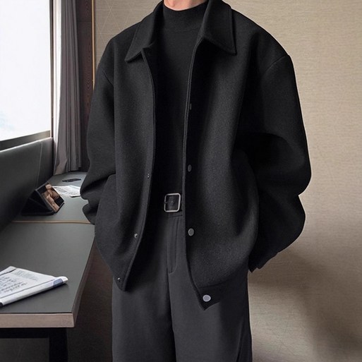 ANYOU 남자 추동 모직코트 하프 캐주얼 보온 루즈핏 정장 코트